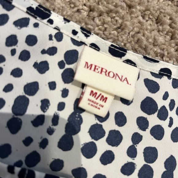 MERONA Blouse Sz Medium White with Black Specks Pull On 3/4 Sleeves - Picture 8 of 10